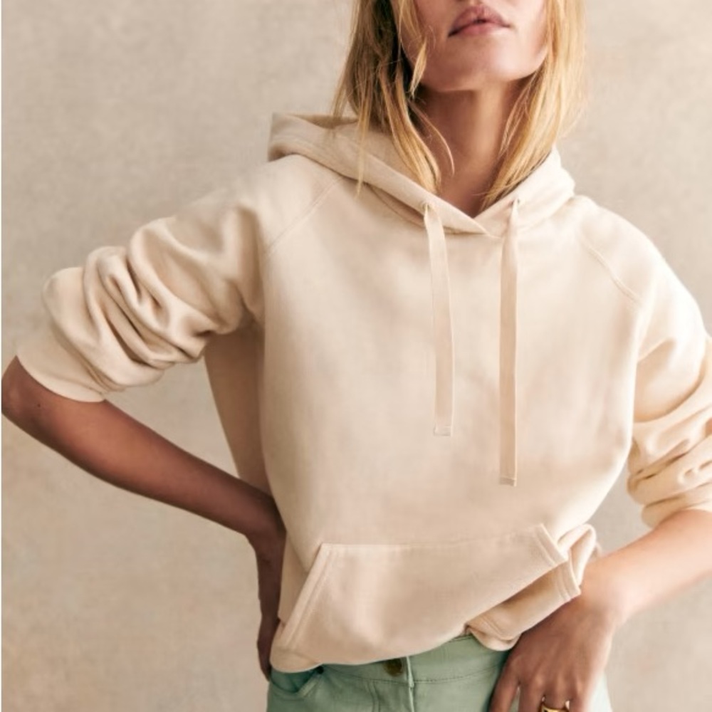 Sezane Lexi Sweatshirt Cream Hoodie Organic Cotton Size Medium French Minimalist